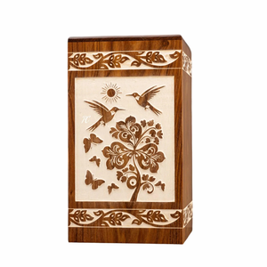 Urne funéraire en palissandre Oiseaux et fleurs Design Memorial Keepsake Urne funéraire décorative pour cendres - Product Image 2