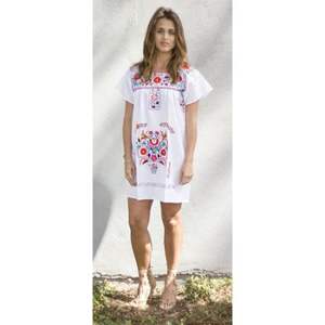 มินิเดรสลำลองสไตล์เม็กซิกันสำหรับฤดูร้อนชุดเดรสคอปักลายเป็นมิตรต่อสิ่งแวดล้อมผ้าปักยาวถึงเข่าซักได้แบบตะวันตก - Product Image 1