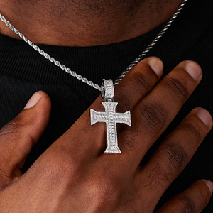 Pendentif croix de foi en acier inoxydable, style hip-hop, diamant, chaîne religieuse unisexe - Product Image 1