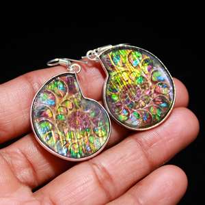 Pendientes colgantes hechos a mano con piedras preciosas de amonita cristiana para boda de Plata de Ley 925 - Product Image 4