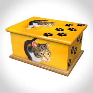 Boîte en bois Urne funéraire pour animaux de compagnie pour cendres d'animaux avec pattes imprimées - Product Image 4