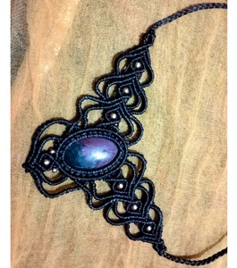 Golden Thread Labradorite Macrame <b>Necklace</b> Oval Gemstone Boho Rope Adjustable Handmade <b>Statement</b> Jewelry - Product Image 4