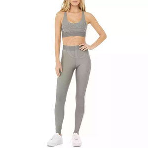 Conjunto de Yoga para Mujer de Primera Calidad, Duradero, Transpirable, con Patrón Sólido, Ecológico, Cintura Elástica, 2 Piezas, Spandex/Poliéster, hasta la Rodilla - Product Image 1