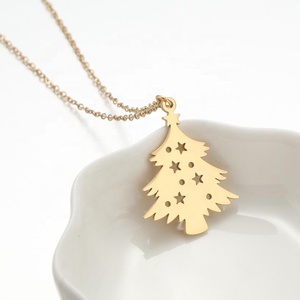 <span class=keywords><strong>Dina</strong></span> Stock venta al por mayor 18K oro joyería de acero inoxidable árbol de Navidad estrellas gargantilla colgante collares para regalo de vacaciones de Navidad - Product Image 3