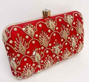 Customized Luxury <b>Party</b> Wear Clutch <b>Bag</b> High Quality Oval Shape Brass Frame Handmade Heavy Embroidery Silk Material Customizable - Product Image 5