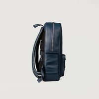Sac à dos en cuir véritable bleu nuit pleine fleur naturellement blanchi en cuir de vachette avec sergé de coton à l'intérieur et fermeture à glissière bidirectionnelle