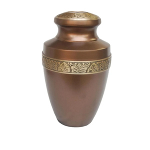 Urna de cremación de Metal hecha a mano de estilo europeo moderno ecológico, olla funeraria decorativa personalizable por Made in India - Product Image 1
