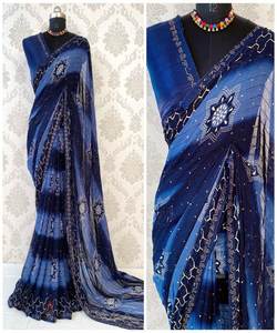 Vestido con volantes de trabajo manual con piedra bordada de tendencia, atuendo elegante para momentos especiales, aspecto rico, cuadros, vestido geométrico Floral Kurta - Product Image 4