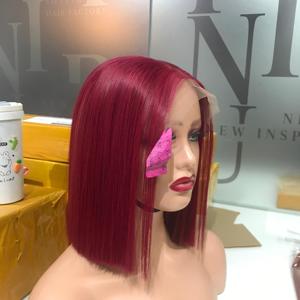 LINU Peluca Bob Borgoña de 10 Pulgadas, 100% Cabello Humano Vietnamita Virgen, Peluca de Encaje WI12 con Doble Trama a Máquina, Venta al por Mayor de Fábrica - Product Image 1