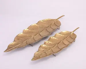 Ensemble de plateaux de service décoratifs en forme de feuille d'or, plateau de fruits en métal, pièce maîtresse, décoration de table pour la maison, mariage et fête - Product Image 1
