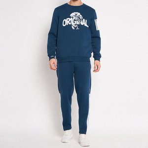 Ensemble de survêtement décontracté pour homme, sweat-shirt à col rond imprimé bleu marine, coupe régulière, vêtements d'hiver pour adultes, polyester/coton - Product Image 1