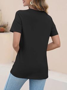 T-shirts d'été décontractés pour femmes respectueux de l'environnement en jersey anti-boulochage respirants à manches courtes hauts à blocs de couleur avec décoration à rayures - Product Image 6