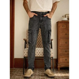 Jean cargo en denim gris anthracite pour homme, style rétro vintage, 100% coton, multipoches, respirant, écologique, tendance - Product Image 5