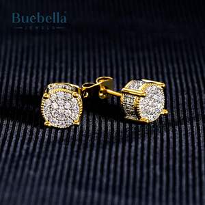 Venta caliente 925 Plata 18K Oro sólido Iced Out Round Diamond Stud Pendientes hombres Joyería fina Pendientes - Product Image 2