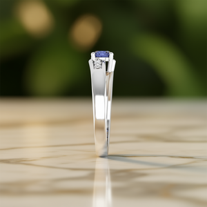 Anello di Fidanzamento Classico con Tanzanite Naturale Taglio Rotondo 4,5mm e Topazio Bianco, Gioiello Raffinato per Donne - Product Image 3