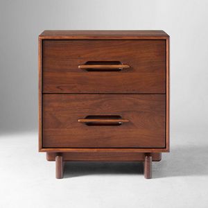 Table de chevet moderne en bois avec deux tiroirs, finition noyer, pour chambre et salon, meuble de rangement pour la maison - Product Image 1