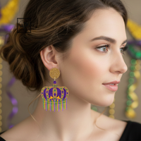 Pendientes de Botón Colgantes con Cuentas de Cristal de Estrás Coloridas de Mardi Gras, Ligeros, Sin Níquel, Estilo Vintage, Tonos Atrevidos