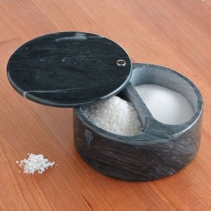 Mesa de mármol negro Utensilios de cocina Contenedor de azúcar 2 compartimentos Diseño único de lujo Cuencos de azúcar clásicos hechos a mano en la India - Product Image 2