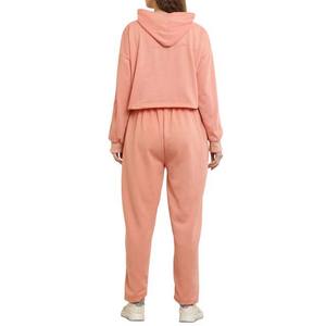 Conjunto de 2 Piezas Ecológico y Casual para Mujer, Otoño, Top Corto, Sudadera con Capucha, Pantalones Deportivos, Personalizable, Largo Completo - Product Image 2