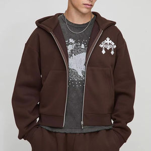 Hombro caído con parte inferior corta Sudadera con capucha de peso pesado Logotipo personalizado Hombre Sudadera con capucha de algodón Cremallera OEM Sudaderas con capucha y sudaderas para hombres - Product Image 1