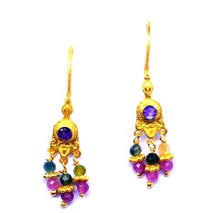 Moda 925 plata esterlina chapado en oro Vermeil Multi turmalina amatista juego de pendientes de piedras preciosas - Product Image 1