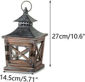 Linternas de madera para velas decorativas de 10,6 pulgadas de altura, Pilar colgante rústico, portavelas, linterna de granja para exhibición de mesa - Product Image 6