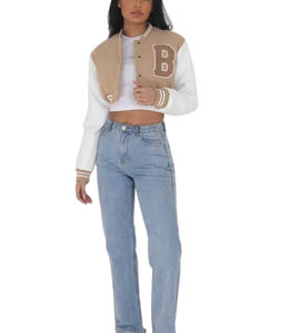 Veste universitaire recadrée de style vintage pour femmes nouvelle veste en cuir brodé à la mode pour la saison en plein air - Product Image 5