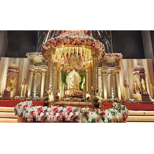 ชุดมันดาปงานแต่งงานแบบสามเสาสไตล์กูจาราติยอดนิยมในสหรัฐอเมริกา มันดาปงานแต่งงานอินเดียแบบกำหนดเองได้ ชุดมันดาปไฟเบอร์สำหรับเวทีในออสเตรเลีย - Product Image 1