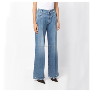 กางเกงยีนส์เดนิมทรงตรงสำหรับผู้หญิง สวมใส่สบาย ตัดเย็บตามสั่ง เอวกลาง ทรงปกติ สีฟ้าอ่อน ผ้าฝ้าย 100% ระบายอากาศได้ดี - Product Image 3