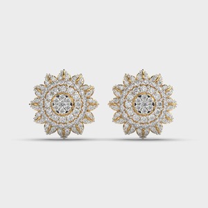 Pendientes de Plata 925 con Diseño Floral de Moissanita, Incrustaciones de Piedras Redondas, Estilo Lujoso y Brillante - Product Image 1