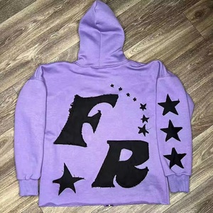 Venta al por mayor de sudaderas con parche de trabajo con logotipo personalizado bordado lavado con ácido ropa de calle sudaderas de gran tamaño para hombres y mujeres - Product Image 3