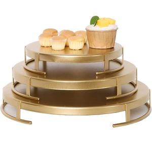 Supports à gâteaux métalliques dorés multitâches structurés au sol Présentoir à gâteaux de mariage et d'anniversaire de meilleure qualité - Product Image 1