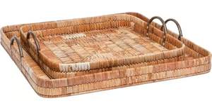 Plateau en osier de stockage de rotin tissé à la main attrayant avec poignée, plateau de panier tissé en osier Rectangle plateau de service de gâteau de fruits de nourriture - Product Image 4