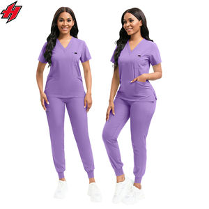 Juegos de uniformes médicos de talla grande Hexaplus 2024, pantalones superiores de tela vaquera elástica, Color marrón, rosa y morado diseñados para médicos y enfermeras - Product Image 4