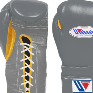Gants de boxe à lacets Winning Gris Or Cuir véritable Gants de boxe professionnels pour l'entraînement et les combats de sparring Style japonais 8oz 10oz - Product Image 2