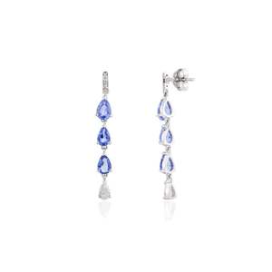 High Quality 18K Solid White Gold <b>Long</b> Drop <b>Earrings</b> Personalized Natural Pear Cut Blue Sapphire for Weddings Engagements Gift - Product Image 5