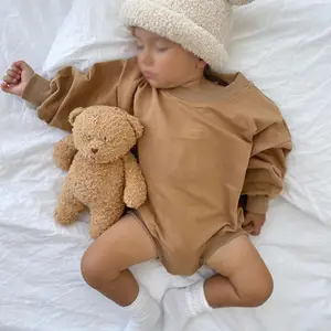 Infant Toddler Boys And Girls Sweatshirt Bodysuit Custom Logo Design French Terry Baby Bubble Romper