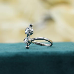 Anillo de compromiso de dos piedras de diamante cultivado en laboratorio de corte redondo, lujoso anillo de compromiso de Plata de Ley 925 para mujer - Product Image 2