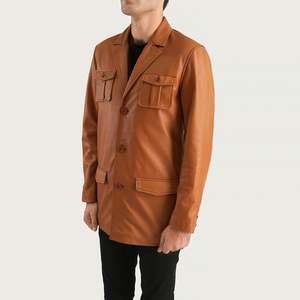 Blazer de piel de oveja semi-anilina color marrón canela con forro acolchado - Product Image 2