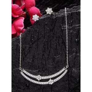 Ensemble collier et boucles d'oreilles pendantes CLARA en argent sterling 925 plaqué rhodium, bijoux fins, cadeau pour femmes et filles avec chaîne - Product Image 2
