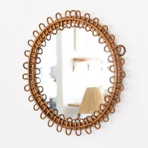 Wholesale Sustainable <b>round</b> Modern Design Style Handmade Rattan Wall <b>Mirror</b> Eco-Friendly for <b>Bathroom</b> Living Room Decoration - Product Image 4