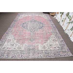 Alfombra Turca Extra Grande de 7,4x11,8 pies, Alfombra de Lana Vintage con Diseño Floral Rosa - Product Image 1