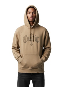 Sudadera con capucha de doble capa OEM Streetwear, estilo vintage, lavado ácido, dobladillo sin rematar, algodón, oversize, hip-hop, personalizada para hombre - Product Image 1