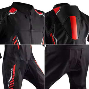 Traje de Motocicleta de Cuero Personalizado para Hombre, Negro y Rojo, Mono de MotoGP con Protectores Homologados CE, Traje de Carreras de Cuero para Motocicleta - Product Image 2
