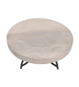 โต๊ะกาแฟทำด้วยมือทรงกลมทำจากไม้มะม่วงพร้อมฐานเหล็กสีดำกลางที่ทันสมัยสำหรับการตกแต่งห้องนั่งเล่น - Product Image 3