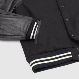 แจ็คเก็ตเบสบอลหนังแฟชั่นใหม่สไตล์วินเทจ ปักอักษรแบบ Letterman  งานปักเชนิลล์คุณภาพสูง สำหรับผู้ชาย - Product Image 6
