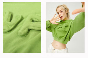 Latest high quality casual fashion 3D embossed cropped hoodie woman custom crop top hoodie women - Product Image 4