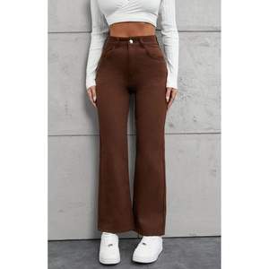 Funky Trendy Wide Leg Brown <b>Denim</b> Jeans Women's Luxury High Waist Eco-Friendly Durable Breathable Street Style Fashion <b>Fabric</b> - Product Image 1