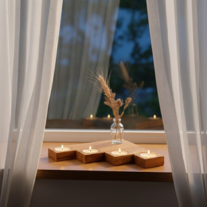 Porte-bougie chauffe-plat en bois |   Bougeoirs, lanternes et pots à bougies faits à la main pour la décoration de la maison, salon, chambre et table - Product Image 1