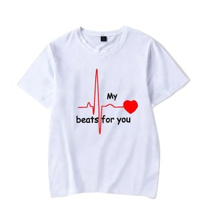 あなたのための夏のカップルハートビートプリントTシャツ因果女性男性TシャツカップルTシャツOネックトップス愛好家の服 - Product Image 5
